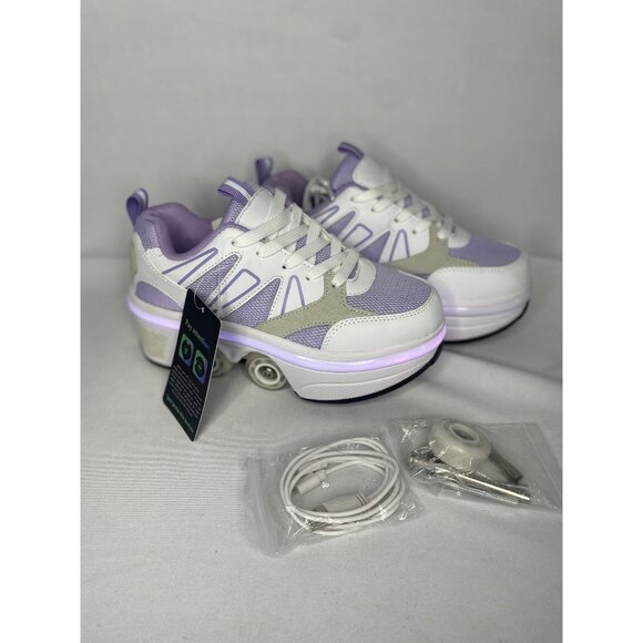 LED Light-Up Roller Skate Shoes - Purple & White - Picture 1 of 14